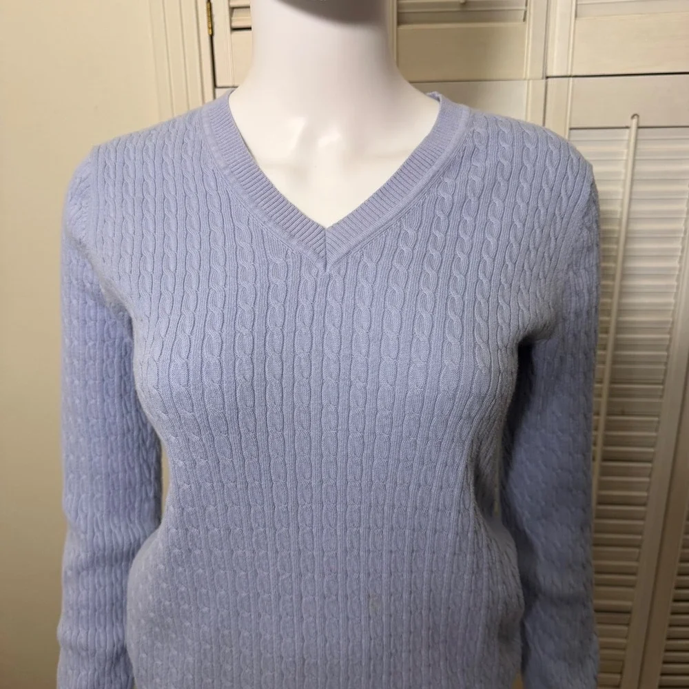 Tommy Hilfiger Womens Light‎ Blue Pima Cotton Cable Knit V-Neck Sweater Size L